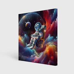 Холст квадратный Космонавт далматинец в неоновой галактике, цвет: 3D-принт