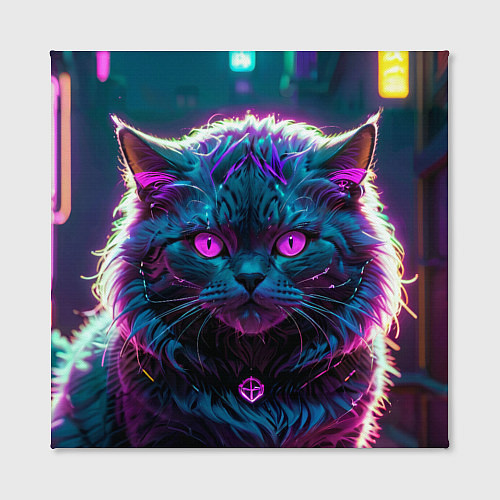Картина квадратная Кот киберпанк с розовыми глазами / 3D-принт – фото 2