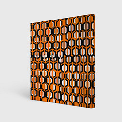 Холст квадратный Техно узор из шестиугольников оранжевый, цвет: 3D-принт