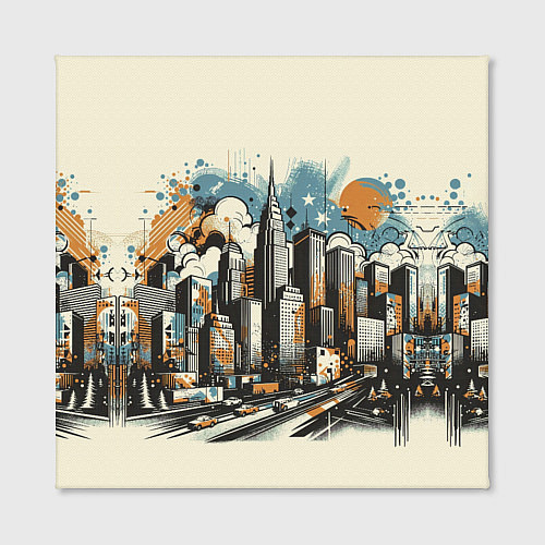 Картина квадратная Рисунок города с небоскребами / 3D-принт – фото 2