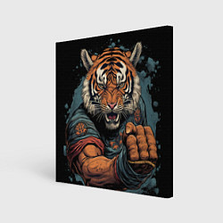Холст квадратный Тигр в стойке тайский бокс, цвет: 3D-принт