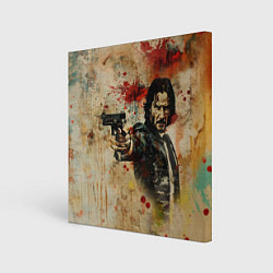 Холст квадратный Джон Уик с пистолетом в стиле гранж, цвет: 3D-принт