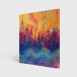 Холст квадратный Абстрактный город в волнах красок, цвет: 3D-принт