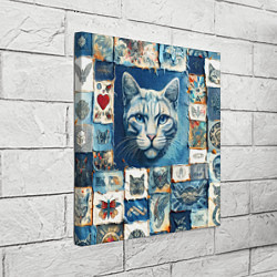 Холст квадратный Кошка на дениме - пэчворк, цвет: 3D-принт — фото 2