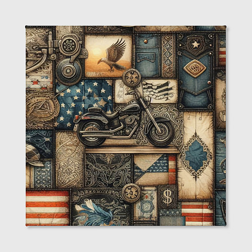 Картина квадратная Patchwork with a motorcycle - ai art / 3D-принт – фото 2