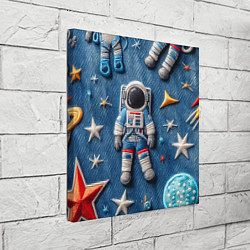 Холст квадратный Космонавт - вышивка по джинсе нейросеть, цвет: 3D-принт — фото 2
