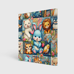 Холст квадратный Funny hare and his friends - patchwork, цвет: 3D-принт