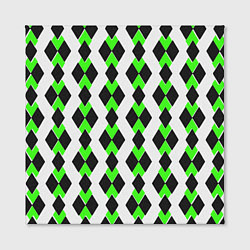 Холст квадратный Чёрные и зелёные ромбы на белом фоне, цвет: 3D-принт — фото 2