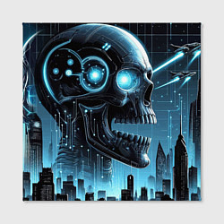 Холст квадратный Cyberpunk skull - metropolis neon glow, цвет: 3D-принт — фото 2