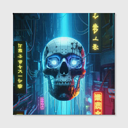 Холст квадратный Cyber skull - neon glow ai art, цвет: 3D-принт — фото 2