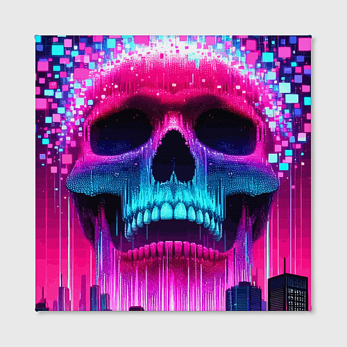 Картина квадратная Pixel skull blast brain - cyber city ai art / 3D-принт – фото 2