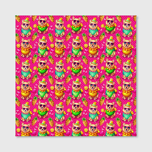 Картина квадратная Щенята и летний вайб паттерн / 3D-принт – фото 2