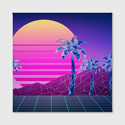 Холст квадратный Vaporwave неоновые горы и пальмы, цвет: 3D-принт — фото 2