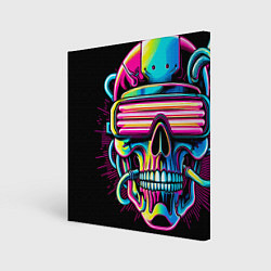 Холст квадратный Cyber skull - ai art neon, цвет: 3D-принт