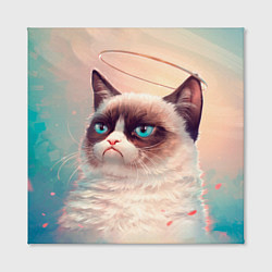 Холст квадратный Мемный кот Grumpy Cat с нимбом, цвет: 3D-принт — фото 2