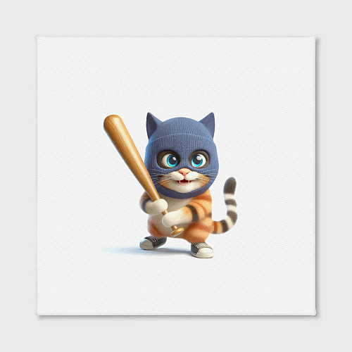 Картина квадратная Прикольный котёнок с бейсбольной битой и в балакла / 3D-принт – фото 2