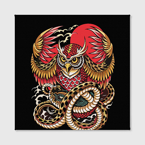 Картина квадратная Сова со змеёй в японском стиле / 3D-принт – фото 2
