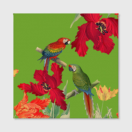 Картина квадратная Попугаи среди цветов / 3D-принт – фото 2