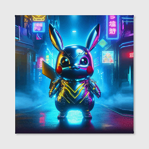 Картина квадратная Neon cyber Pikachu made of metal steel - ai art / 3D-принт – фото 2