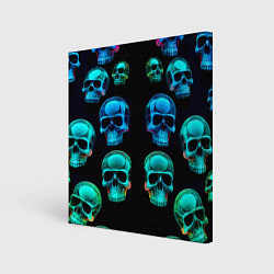 Холст квадратный Neon skulls - ai art pattern, цвет: 3D-принт