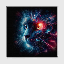 Холст квадратный Морда чёрного кота со светящимися глазами - нейроа, цвет: 3D-принт — фото 2