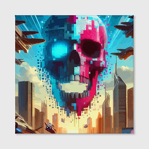 Картина квадратная Cool vanguard neon cyber skull - ai art / 3D-принт – фото 2