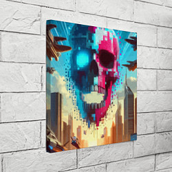 Холст квадратный Cool vanguard neon cyber skull - ai art, цвет: 3D-принт — фото 2