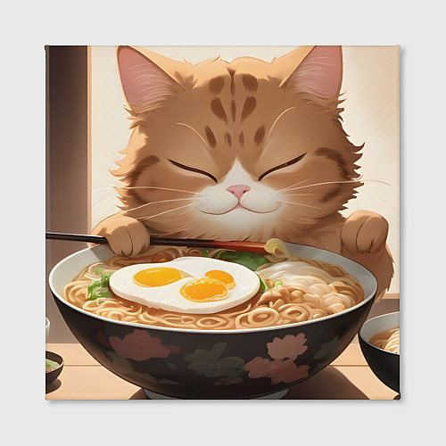 Картина квадратная Котенок обожает рамен / 3D-принт – фото 2