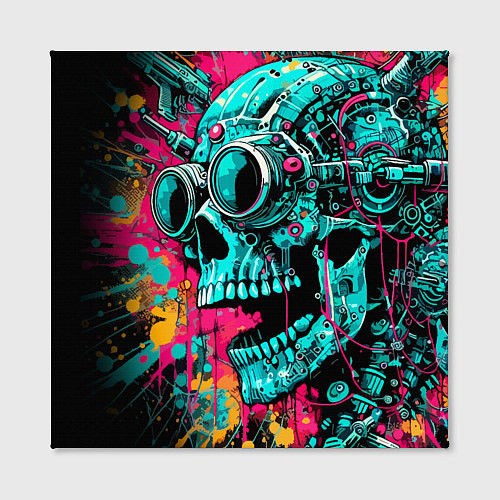 Картина квадратная Cyber skull sketch - color blots / 3D-принт – фото 2