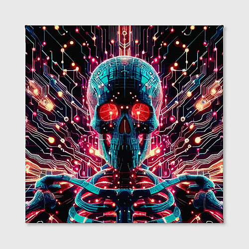 Картина квадратная Neon cyber skull - ai art fantasy / 3D-принт – фото 2