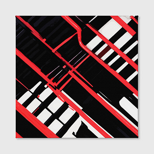 Картина квадратная Красно-белые линии на чёрном фоне / 3D-принт – фото 2