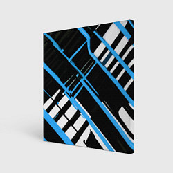 Холст квадратный Сине-белые линии на чёрном фоне, цвет: 3D-принт