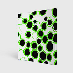 Холст квадратный Чёрно-зелёные шестиугольники на белом фоне, цвет: 3D-принт