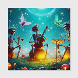 Холст квадратный Музыкальное трио скелетов дает ночной концерт, цвет: 3D-принт — фото 2