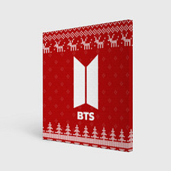 Холст квадратный Новогодний BTS с оленями, цвет: 3D-принт
