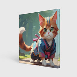 Холст квадратный Котенок самурай, цвет: 3D-принт