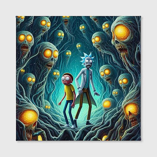 Картина квадратная Морти и Рик в пещере ужасов / 3D-принт – фото 2