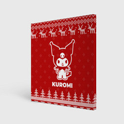 Холст квадратный Новогодний Kuromi с оленями, цвет: 3D-принт