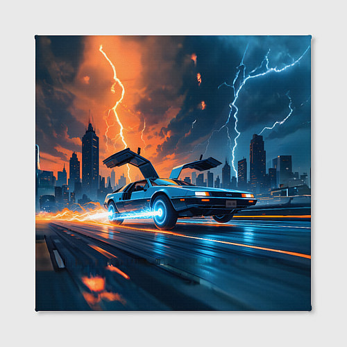 Картина квадратная Автомобиль и ночные молнии / 3D-принт – фото 2