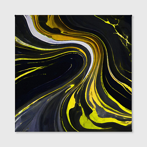 Картина квадратная Волнистые бело-жёлтые линии на чёрном фоне / 3D-принт – фото 2