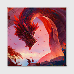 Холст квадратный Дракон красный мифический, цвет: 3D-принт — фото 2