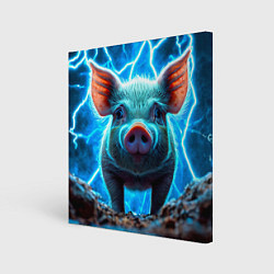 Холст квадратный Свинья и разряды молний, цвет: 3D-принт
