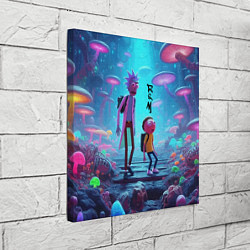Холст квадратный Рик и Морти на планете неоновых грибов - нейроарт, цвет: 3D-принт — фото 2