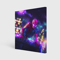 Холст квадратный Человек-паук неоновый свет, цвет: 3D-принт