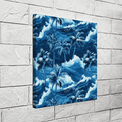 Холст квадратный Пальмы и волны - голубые оттенки паттерн, цвет: 3D-принт — фото 2