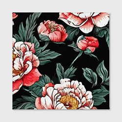 Холст квадратный Пионы винтажный узор, цвет: 3D-принт — фото 2