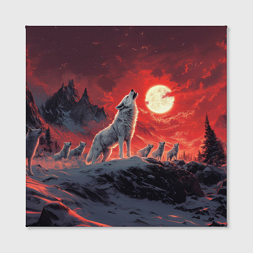 Картина квадратная Волк воет на красную луну / 3D-принт – фото 2
