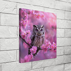 Холст квадратный Сова на ветке с розовыми цветами, цвет: 3D-принт — фото 2