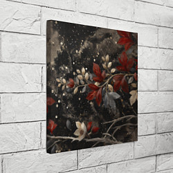 Холст квадратный Красные и белые листья на черном, цвет: 3D-принт — фото 2