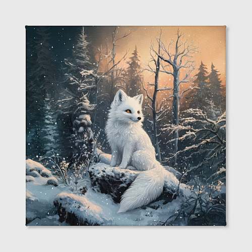 Картина квадратная Белый лисенок в зимнем лесу / 3D-принт – фото 2